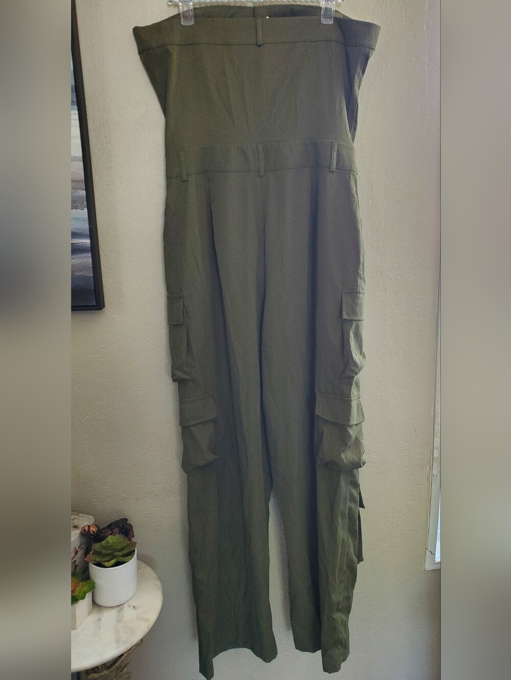 Strapless Olive Green Cargo Jumpsuit for Women - Picture 6 of 7